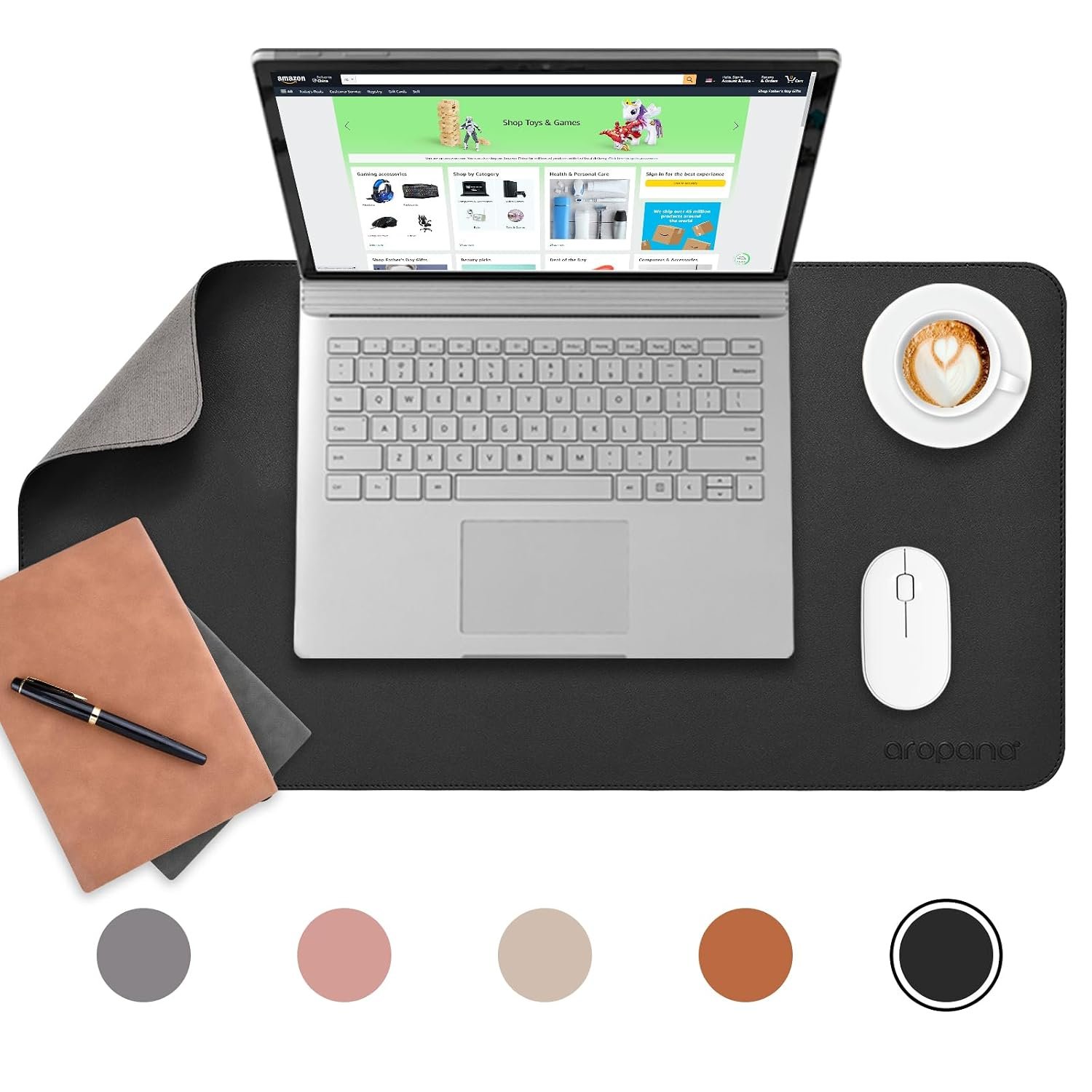 AROPANA Anti-Slip Extended Mouse Pad 70x35cm | PU Vegan Leather Desk Mat | Large Computer Desk Protector Pad with Suede Base for Keyboard, Laptop, Office & Home (Black)