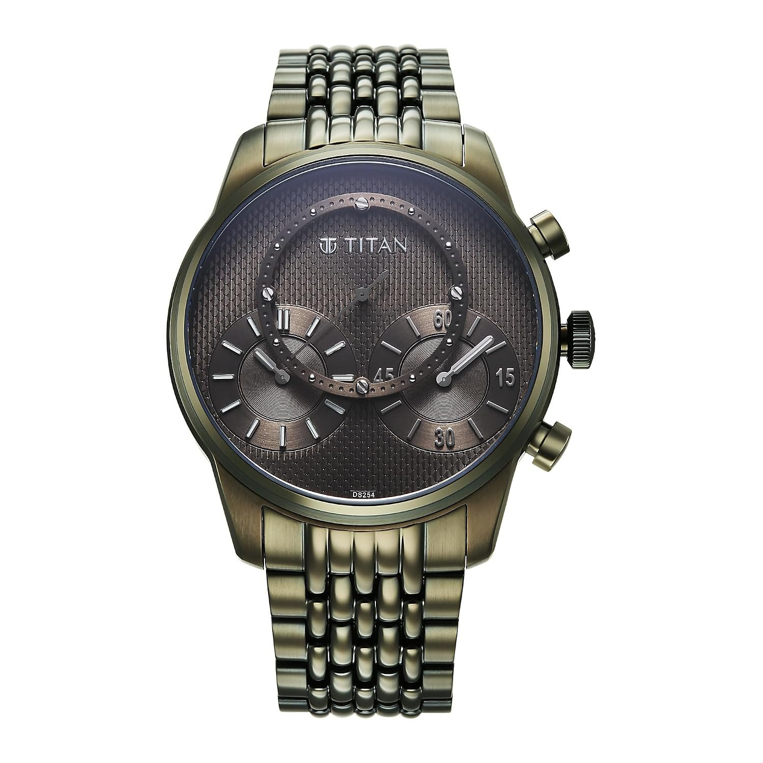 Titan Micromotors Analog with Independent Hour, Minute and Second Sub-Dial and Olive Dial Olive Stainless Steel Strap Watch for Men - 90179QM01