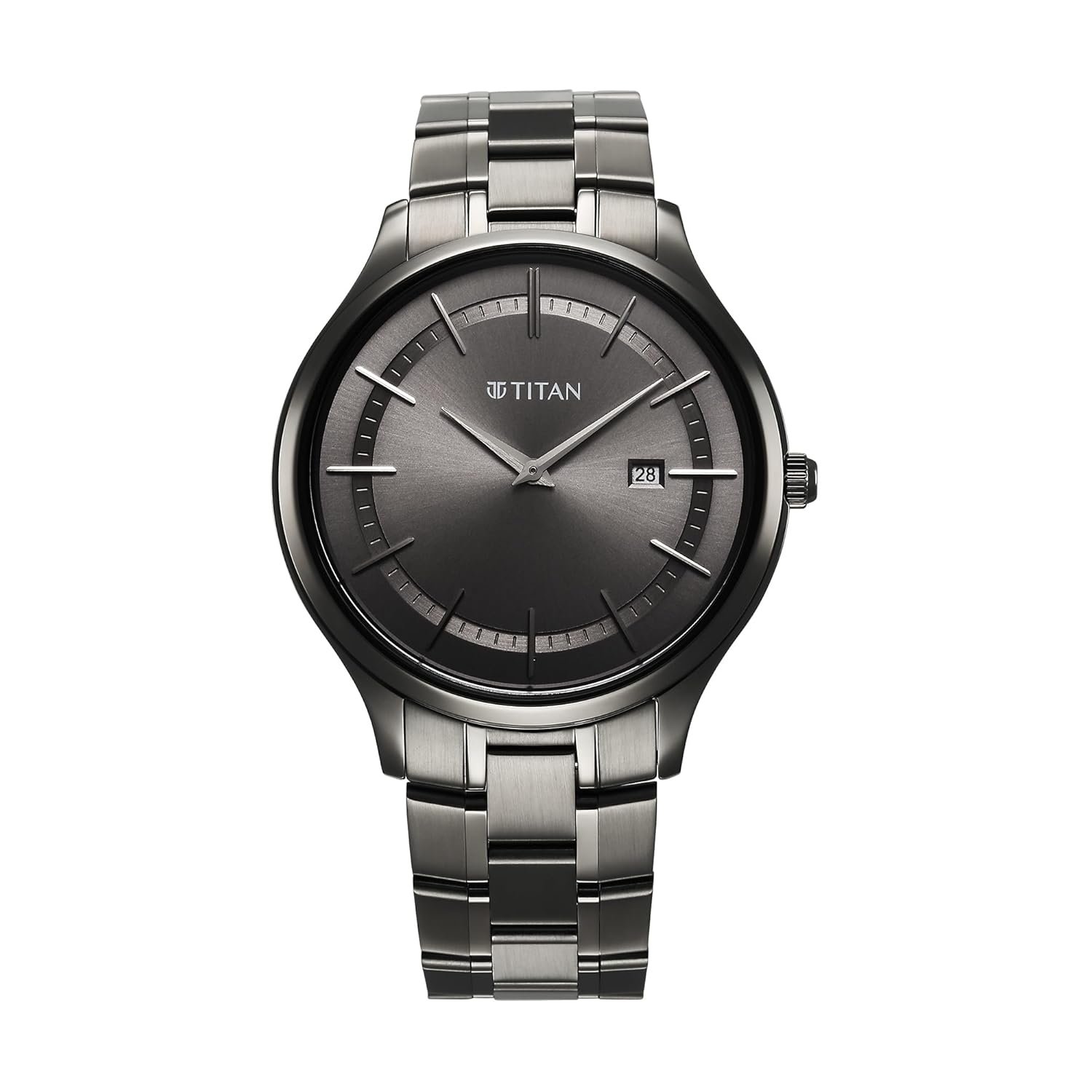 Titan Clasique Slim Quartz Analog with Date Grey Dial with Grey Color Stainless Steel Strap Watch for Men