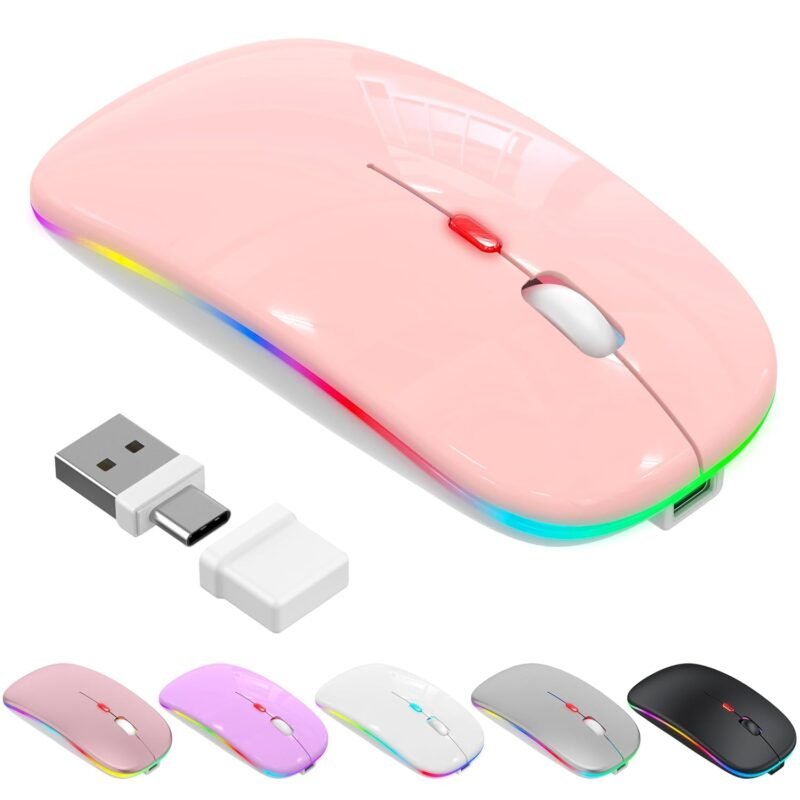 LED Bluetooth Wireless Mouse for MacBook Air Mac Pro Laptop iPad–Baby Pink