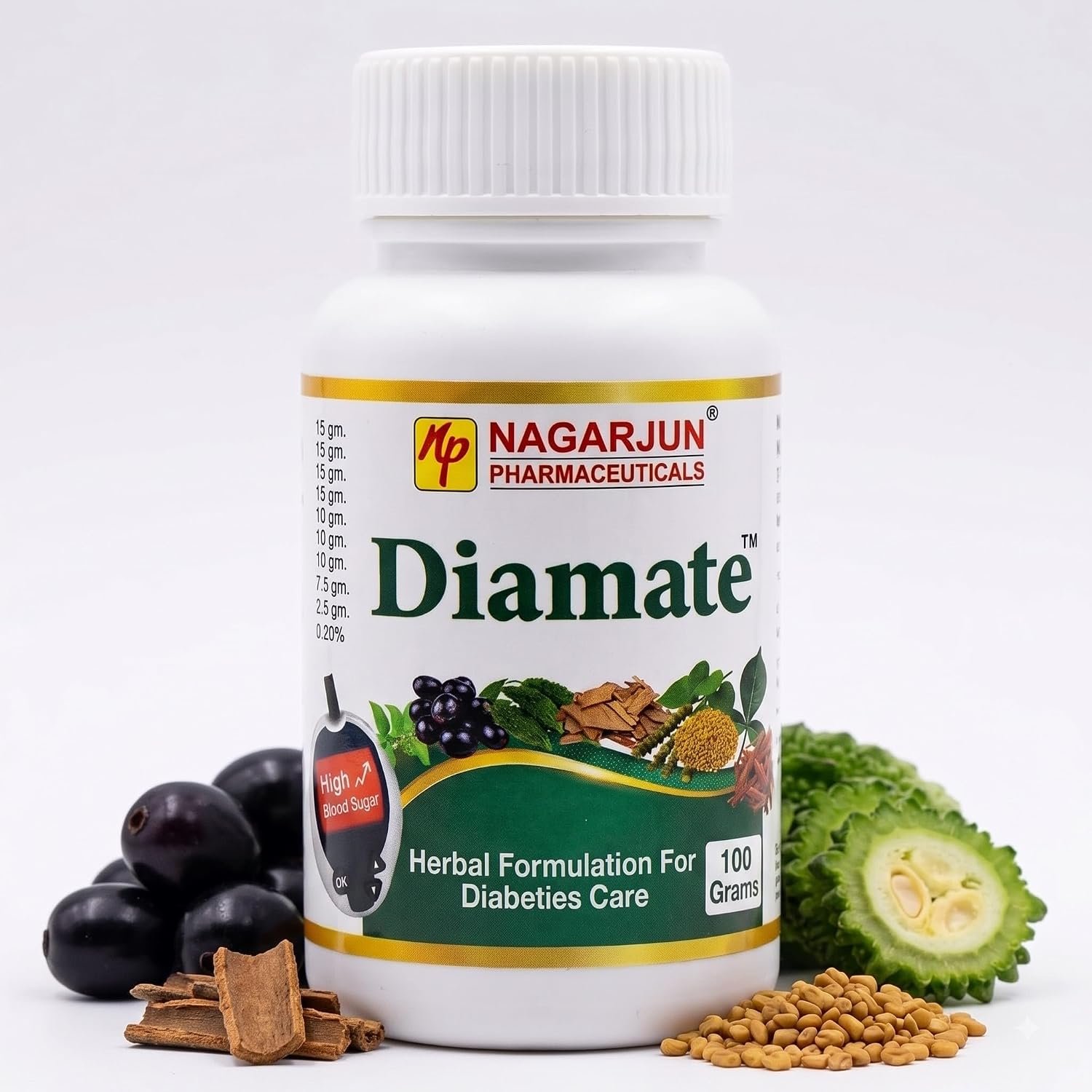 Nagarjun Diamate Powder (Churna) (100 Gm) | Ayurvedic Blood Sugar Support with Giloy, Shilajeet, Karela, Methi & Jamun
