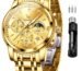 OLEVS Watches for Men Original Chronograph Luxury Business Analog Quartz Watch Waterproof Moon Phase Stainsteel Steel Diamond Mens Watch