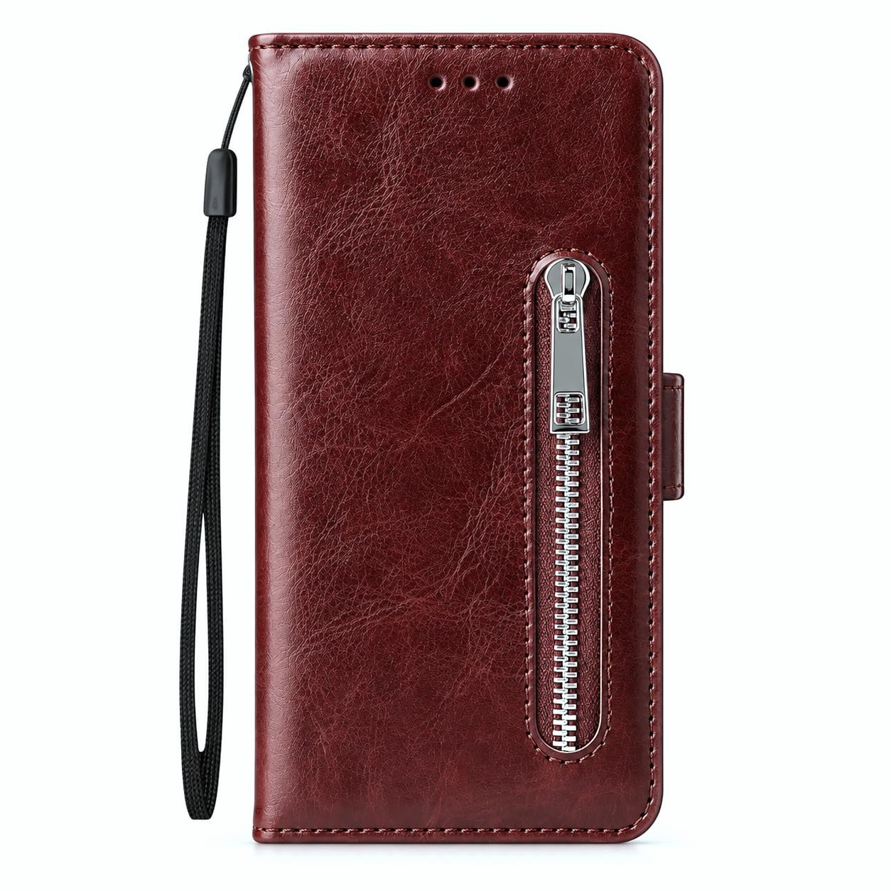 TROUNCE for Apple iPhone 18 PRO Phone Flip Cover | Card & Cash Holder Wallet Mobile Cover | Magnetic Lock (Vegan Leather Zipper - Brown)