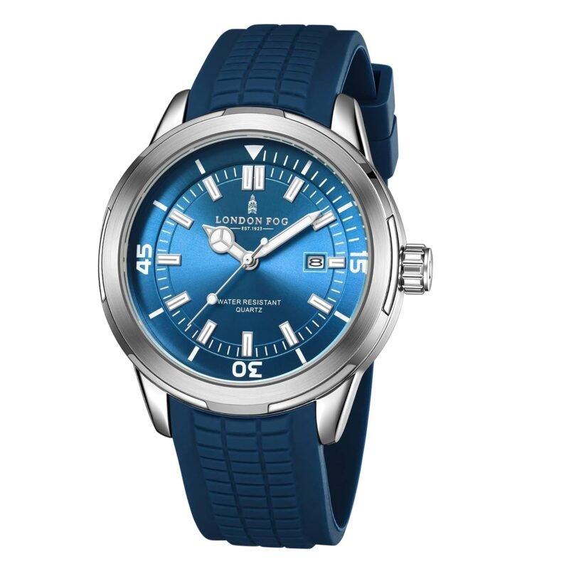 London Fog Duke Collection Analog Quartz Watch for Men with Round Dial and Silicone Strap, Date Display, Luminous Hands & Hour Markers, Water Resistant