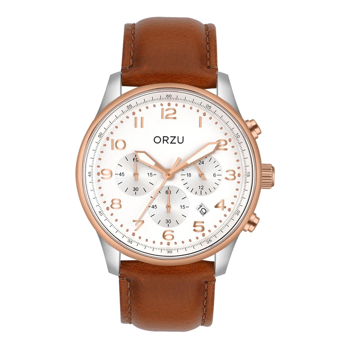 ORZU Analog Men's Watch Stainless Steel Case & Leather Band Sapphire Glass (MC5001)