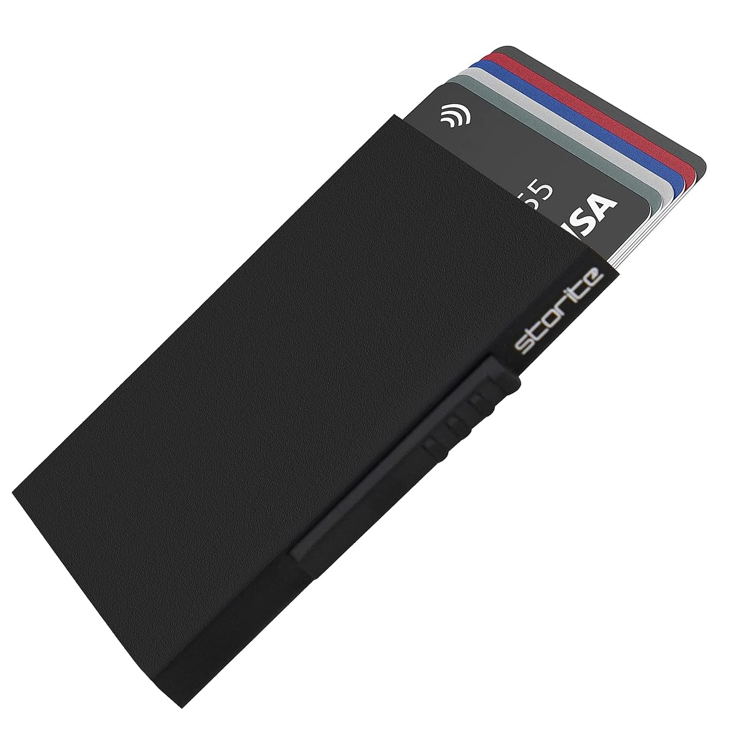 Storite Black Metal RFID Blocking Aluminium Pop Up Slim Credit Or Debit/ATM Card Holder Case Holds 6 Bank Cards Case for Men & Women-(6.2 x 10.3 x 0.83 Cm)