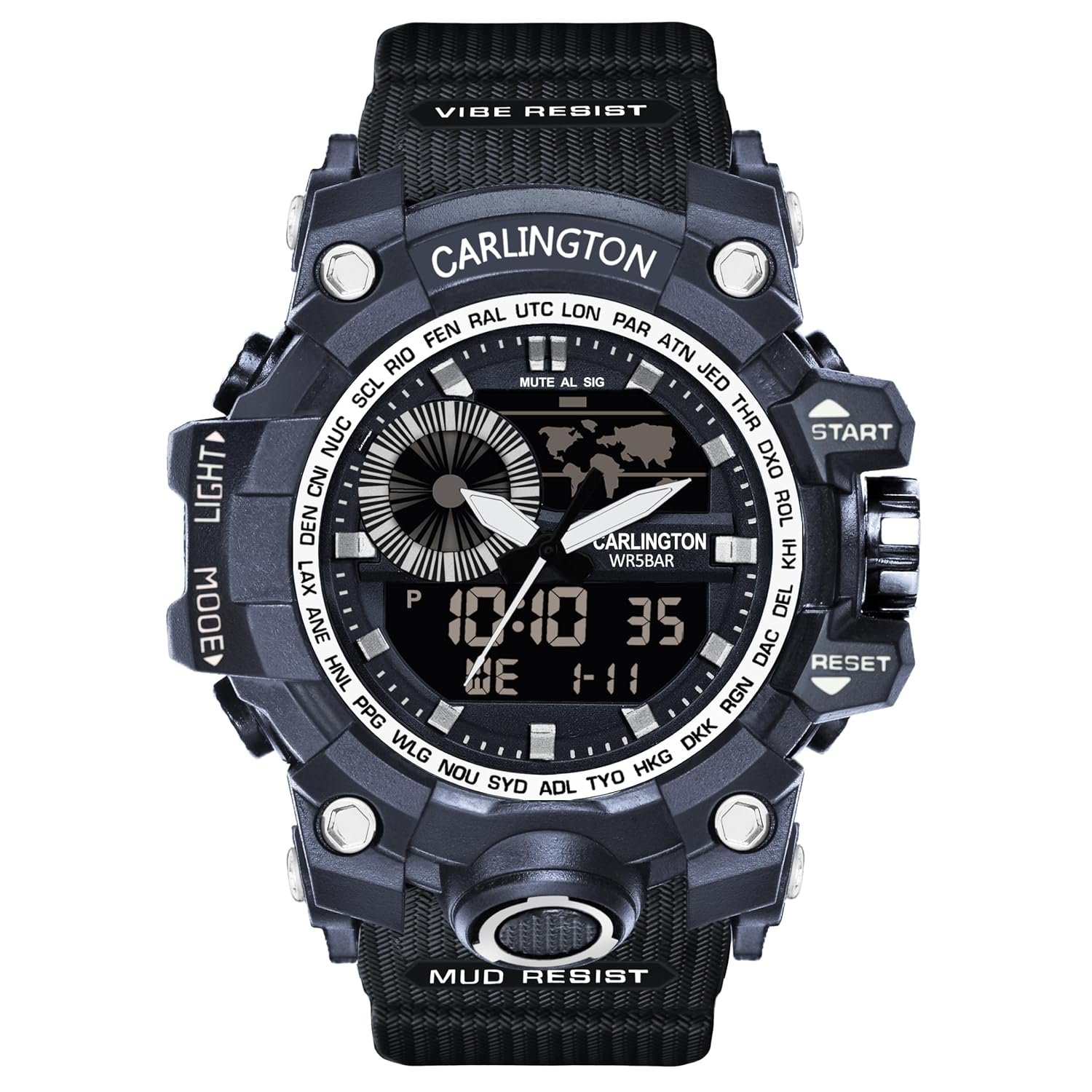 Carlington Analog-Digital Sports Watch: Chronograph, Dual Time, Alarm, Stopwatch, Water-Resistant, Shock-Resistant, Back Light Display- The Perfect Watch for Men and Boys - CT3388