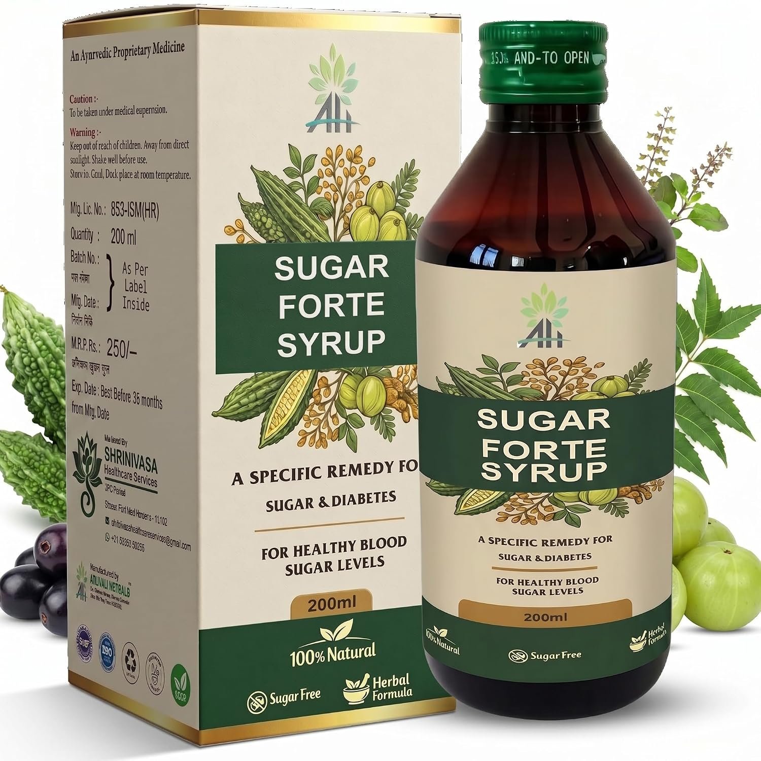 Sugar Forte Syrup, 200ml, Ayurvedic Formula with Karela, Jamun, Neem & 12 Herbs, for Healthy Blood Sugar Levels