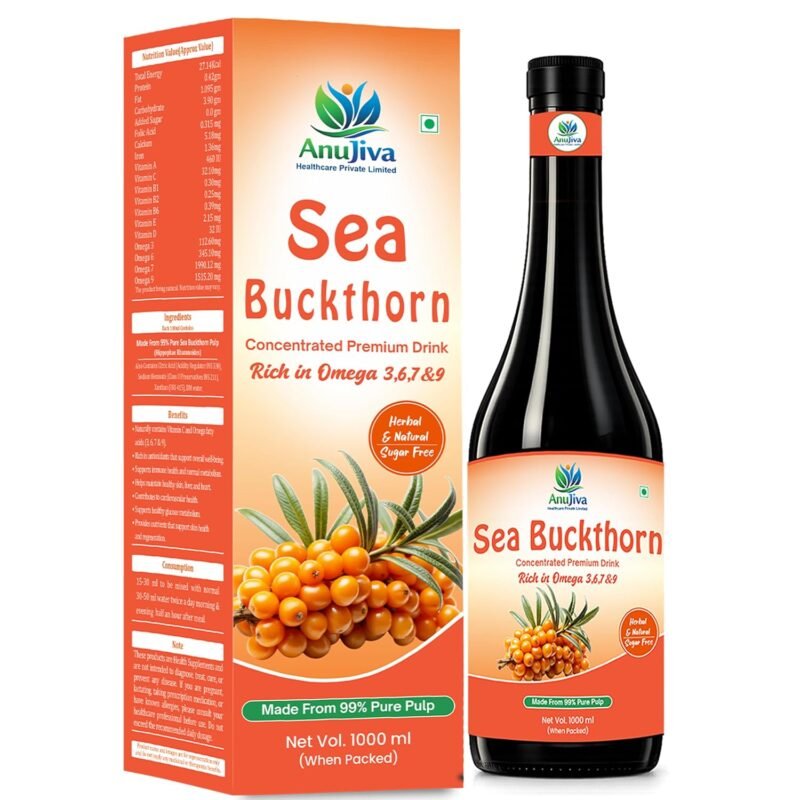 Anujiva Sea Buckthorn Concentrated Premium Drink | Rich in Omega 3, 6, 7 & 9 and Vitamin C | Immune Support, Skin Health & Daily Vitality Tonic | No Added Sugar, 100% Natural
