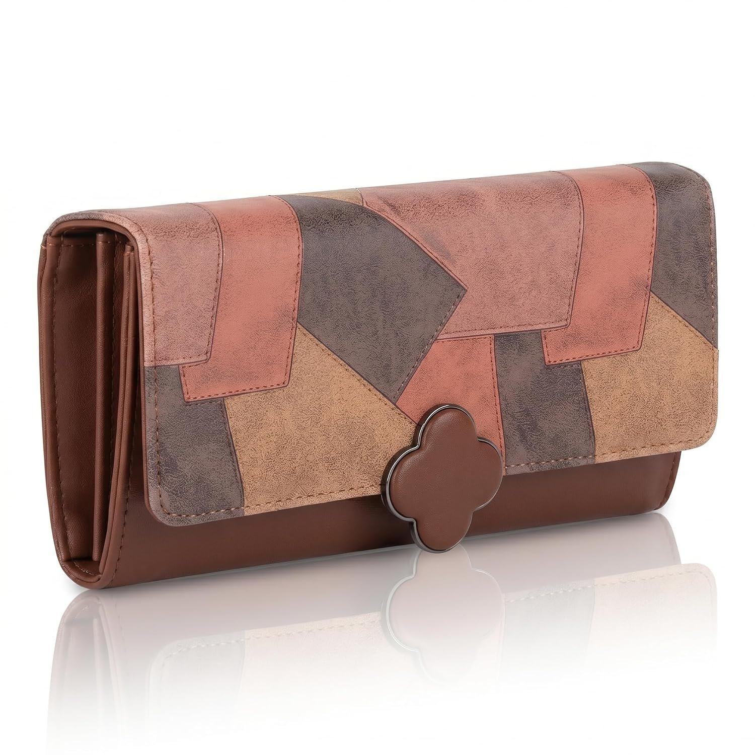 Women's Wallet Multicolor Wallets for Women Stylish Latest with Mobile Phone Space Card Slots Holder Printed Hand Clutch Daily Use Ladies Money Purse Big size Party Clutches Gift for Girls (Tan)
