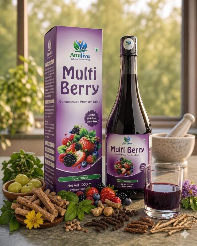 Anujiva Multi Berry Concentrated Premium Drink | Herbal & Natural | Sugar Free | Immunity Booster | Antioxidant Rich | 1000 ml