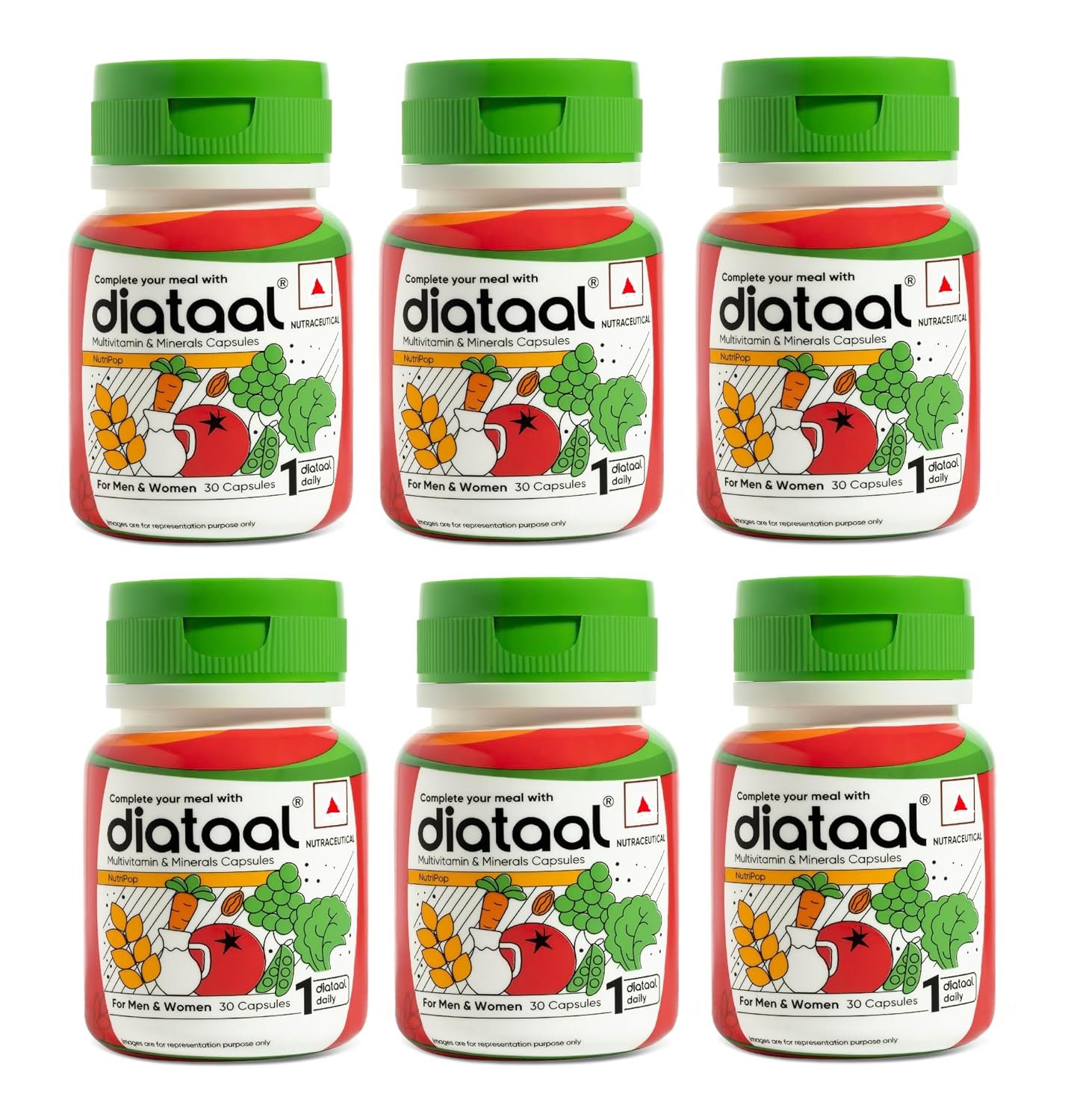Diataal Multivitamin with Biotin, B12, Niacin, Zinc & Folic Acid | Daily Supplement for Hair, Skin, Immunity & Energy | Men & Women | 30 Capsules |Pack of 6|
