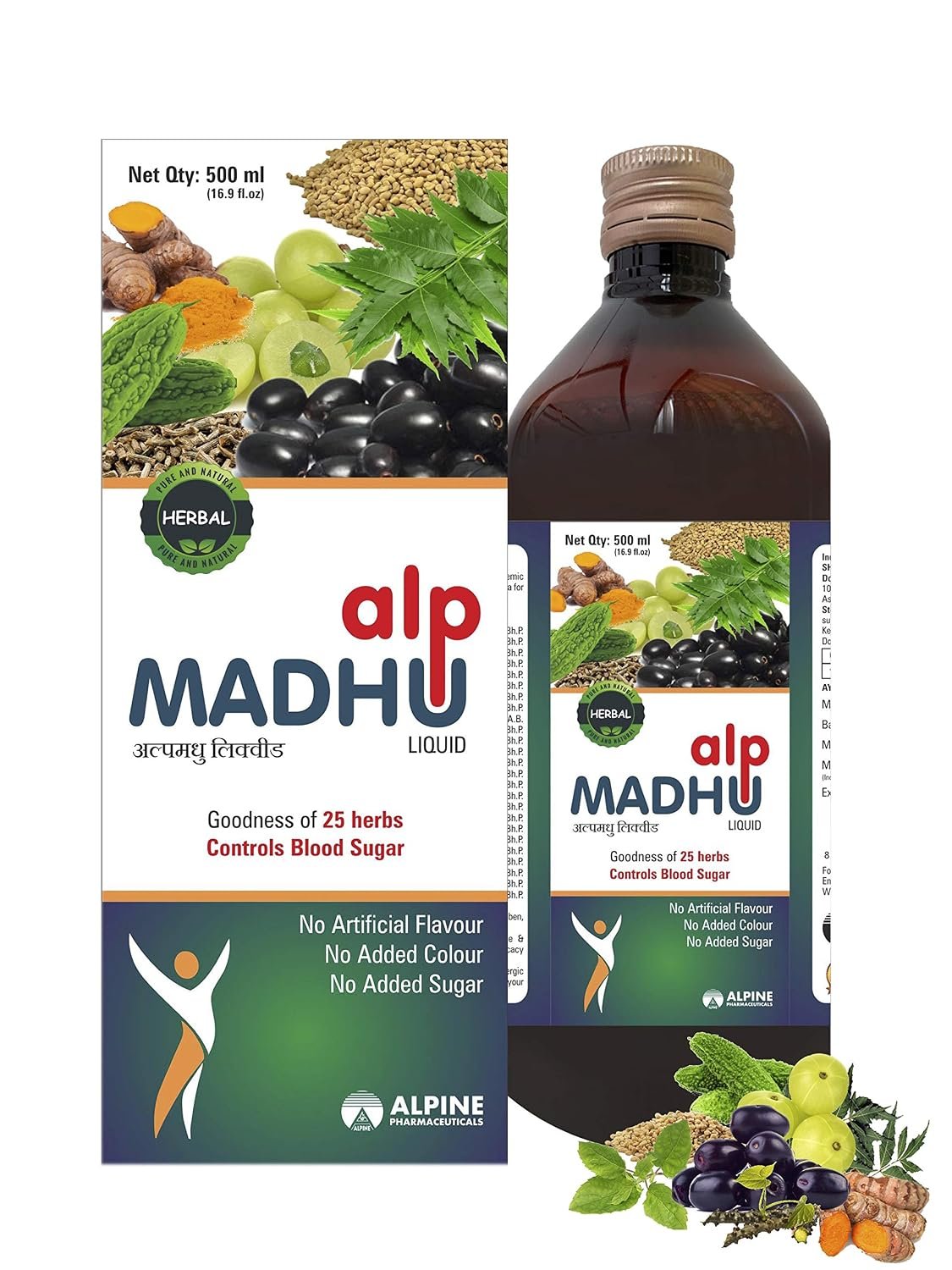 Liquid|Herbal Ayurvedic Medicine|Sugar Control|Blood Glucose Regulator|Pure And Natural|25 Potent Herbs|No Added Flavour Or Colour|Sugar Free|500 Ml-Alpine Pharmaceuticals, Pack Of 1