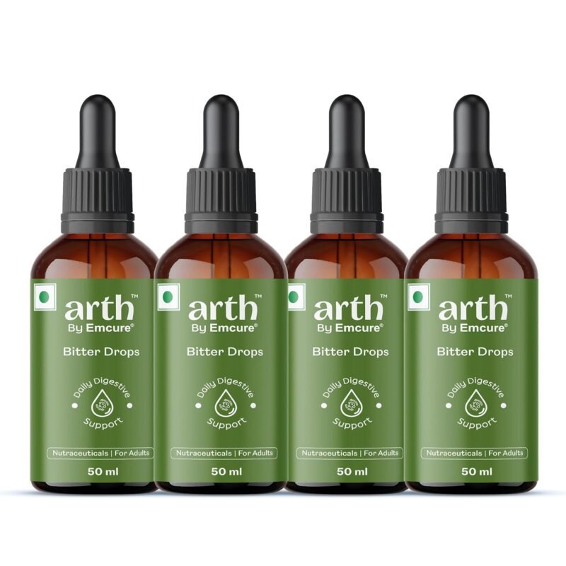 Arth Bitter Drops Weight Management Supplement - 60 Days Pack | Reduces Cravings Naturally | Improves Digestion & Bloating | With 14 Herbal Bitters, Karela, Dry Ginger, Haldi | 4 x 50ML
