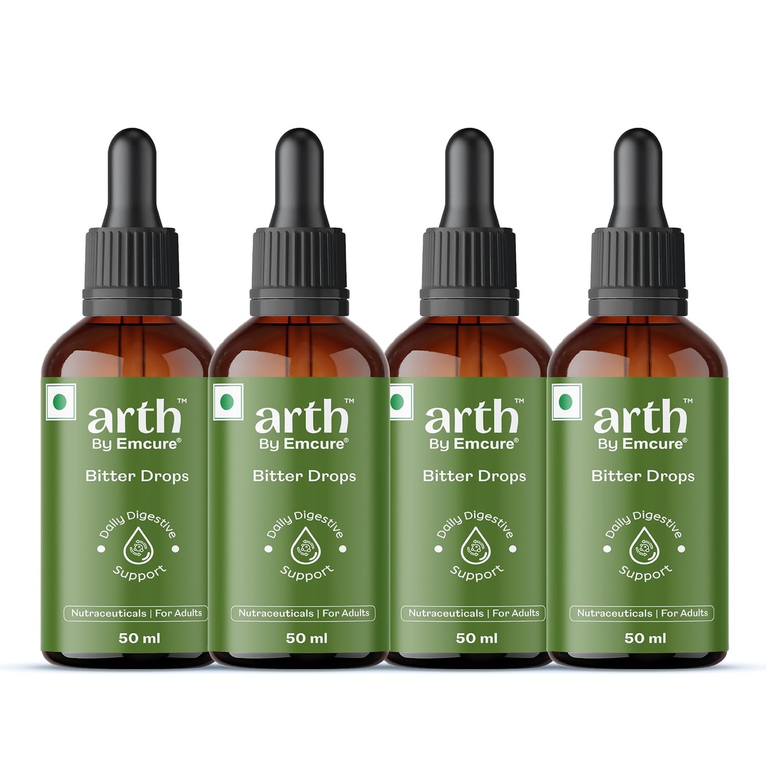 Arth Bitter Drops Weight Management Supplement - 60 Days Pack | Reduces Cravings Naturally | Improves Digestion & Bloating | With 14 Herbal Bitters, Karela, Dry Ginger, Haldi | 4 x 50ML