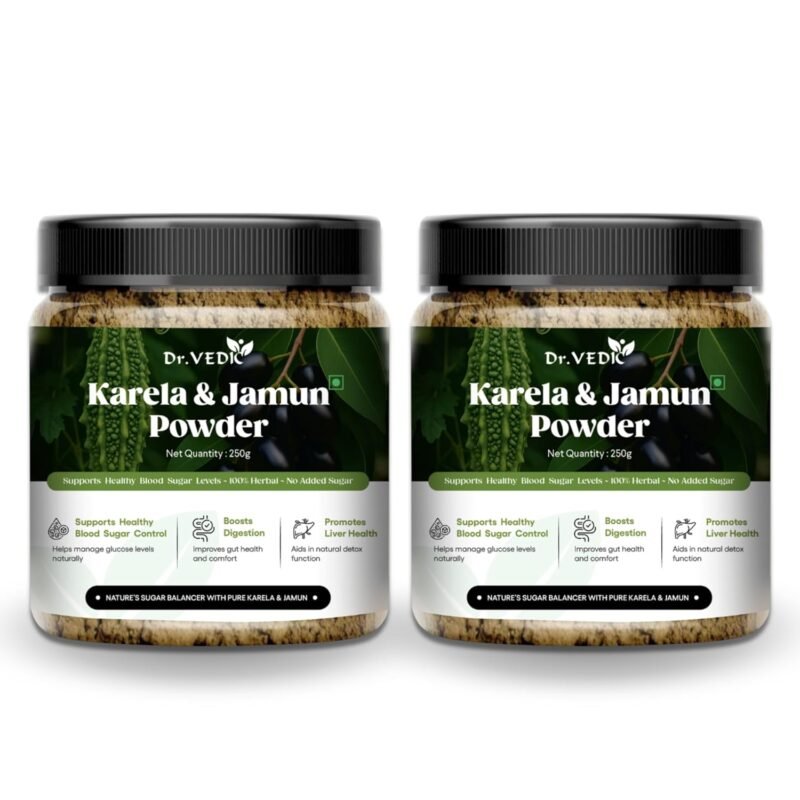 Dr Vedic Karela Jamun Powder | With Gudmar, Amla & 20 Ayurvedic Herbs | Sugar Management, Digestion & Detox Support | No Added Sugar – 250g (Pack Of 2)