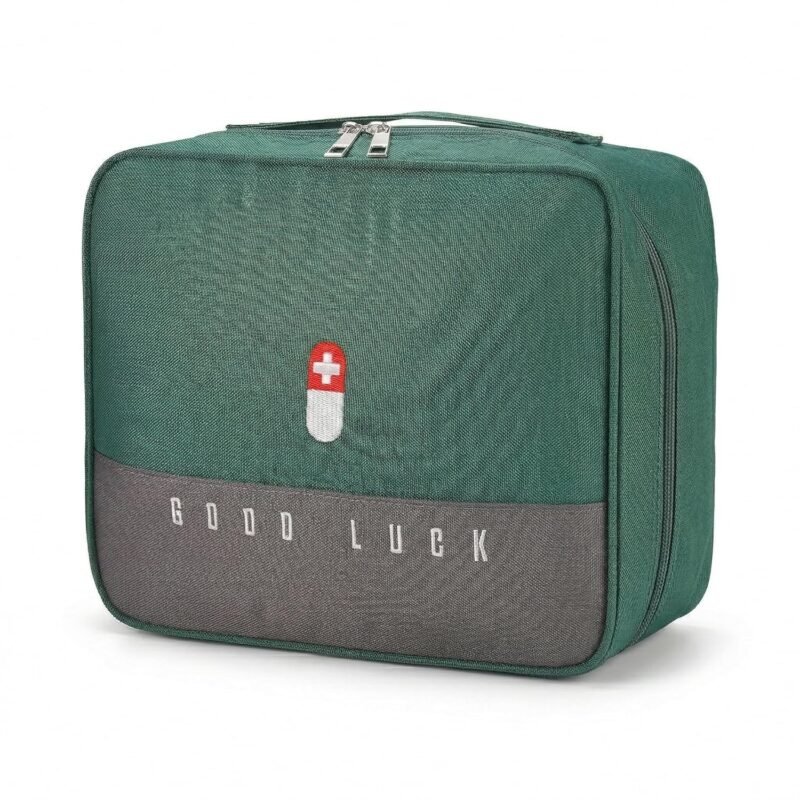Medicine Storage Box with Compartments | First Aid Empty Kit Pouch | Oxford Cloth Emergency Survival Bag Medicine Pouch Pill Case (Green) (Large)