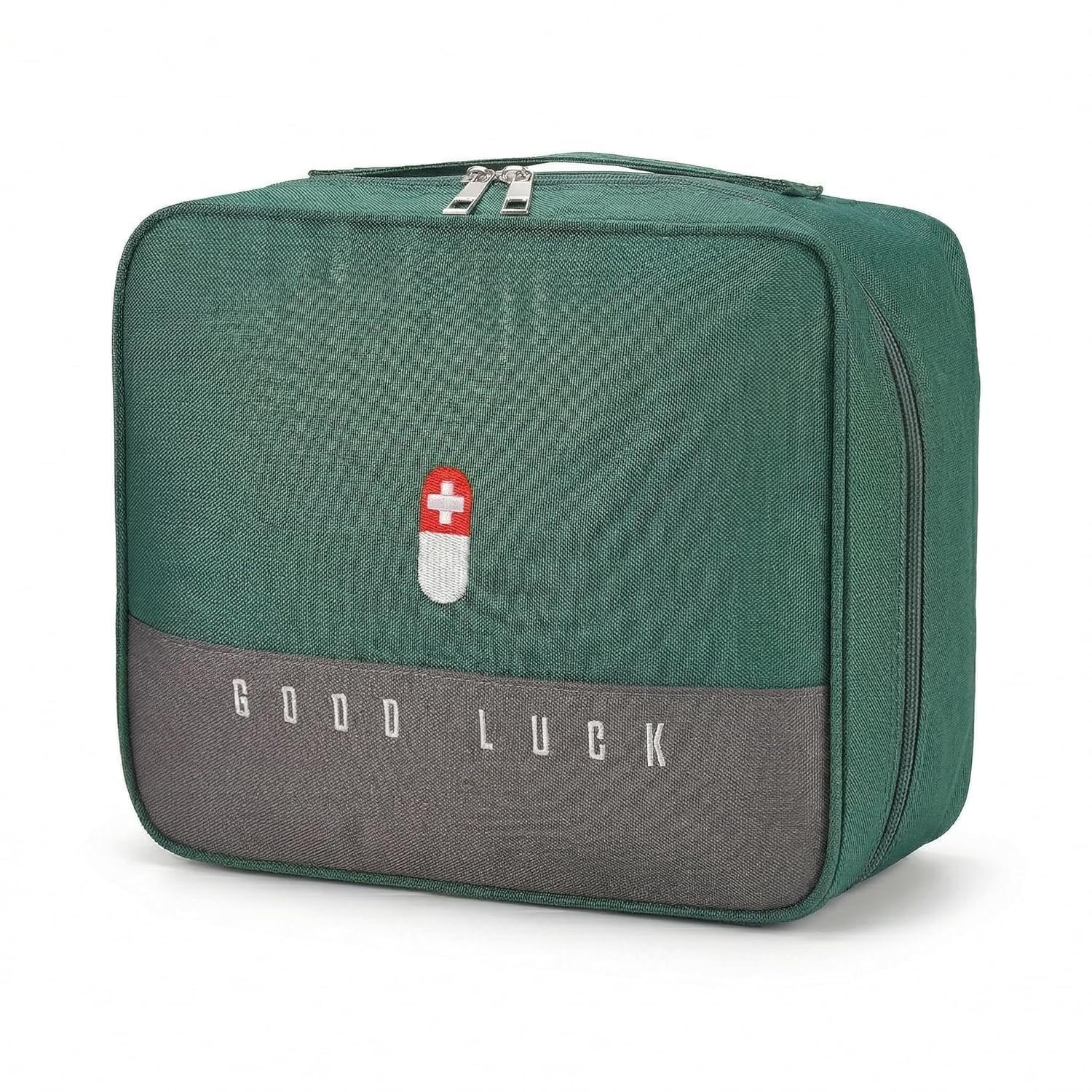 Medicine Storage Box with Compartments | First Aid Empty Kit Pouch | Oxford Cloth Emergency Survival Bag Medicine Pouch Pill Case (Green) (Large)