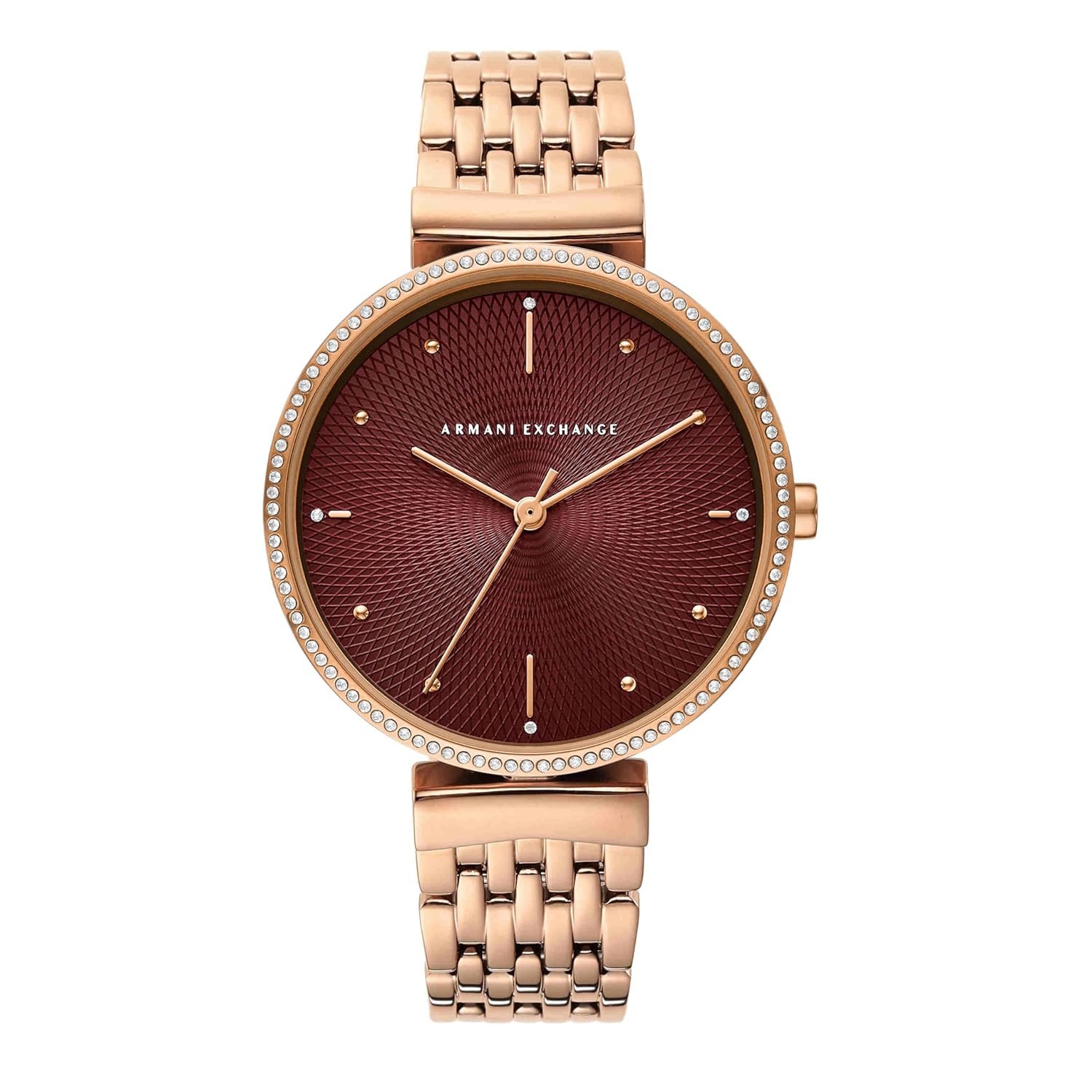 Armani Exchange Stainless Steel Analog Red Dial Women Watch-Ax5912, Rose Gold Band