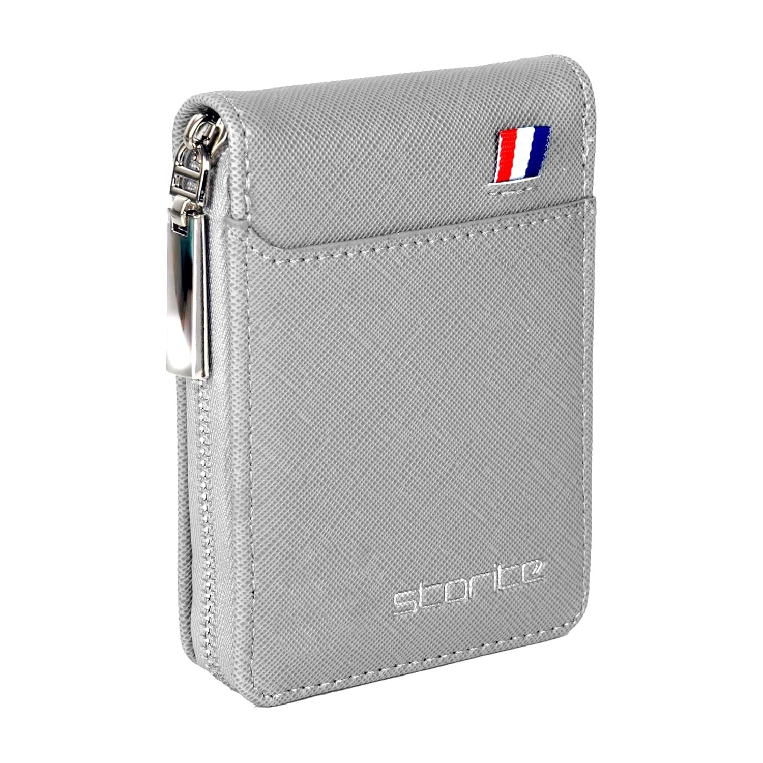 Storite PU Leather Card Holder Money Wallet, Grey, 11.5 x 2 x 8 cm