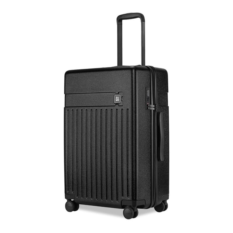 EUME Classic Check-in Trolley Bag Medium Size for Travel 65 Cm, Charcoal Black | Polycarbonate (PC) 8 Hinomoto Wheels Suitcase | Travel Bags for Luggage Trolley