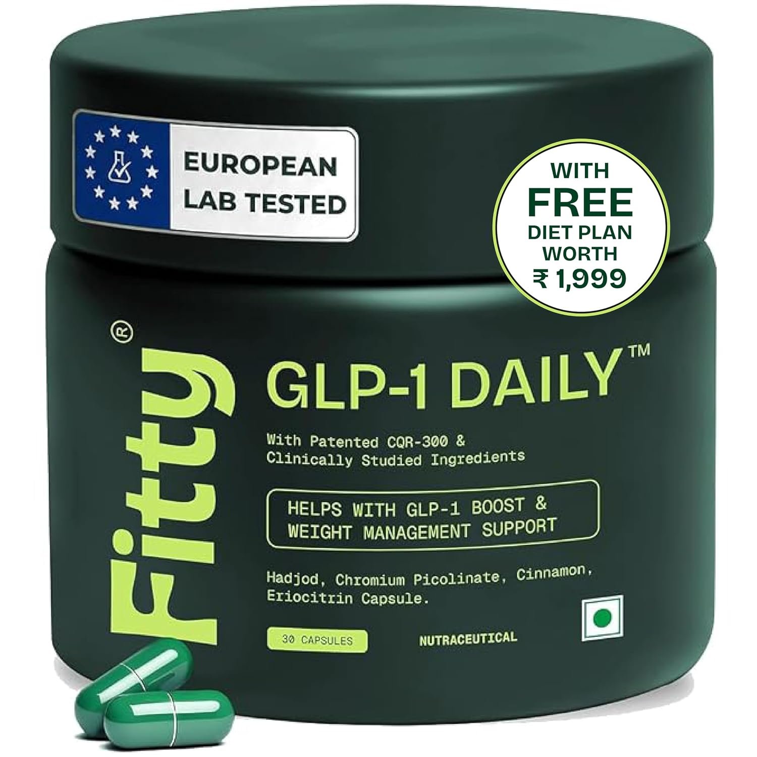 Fitty GLP-1 Daily | Supports Weight Loss | Controls Cravings & Reduces Hunger | Supports Fat Loss | 100% Natural & Plant-Based | Metabolism Boost & Balanced Blood Sugar Levels | For Men & Women | 30 Capsules
