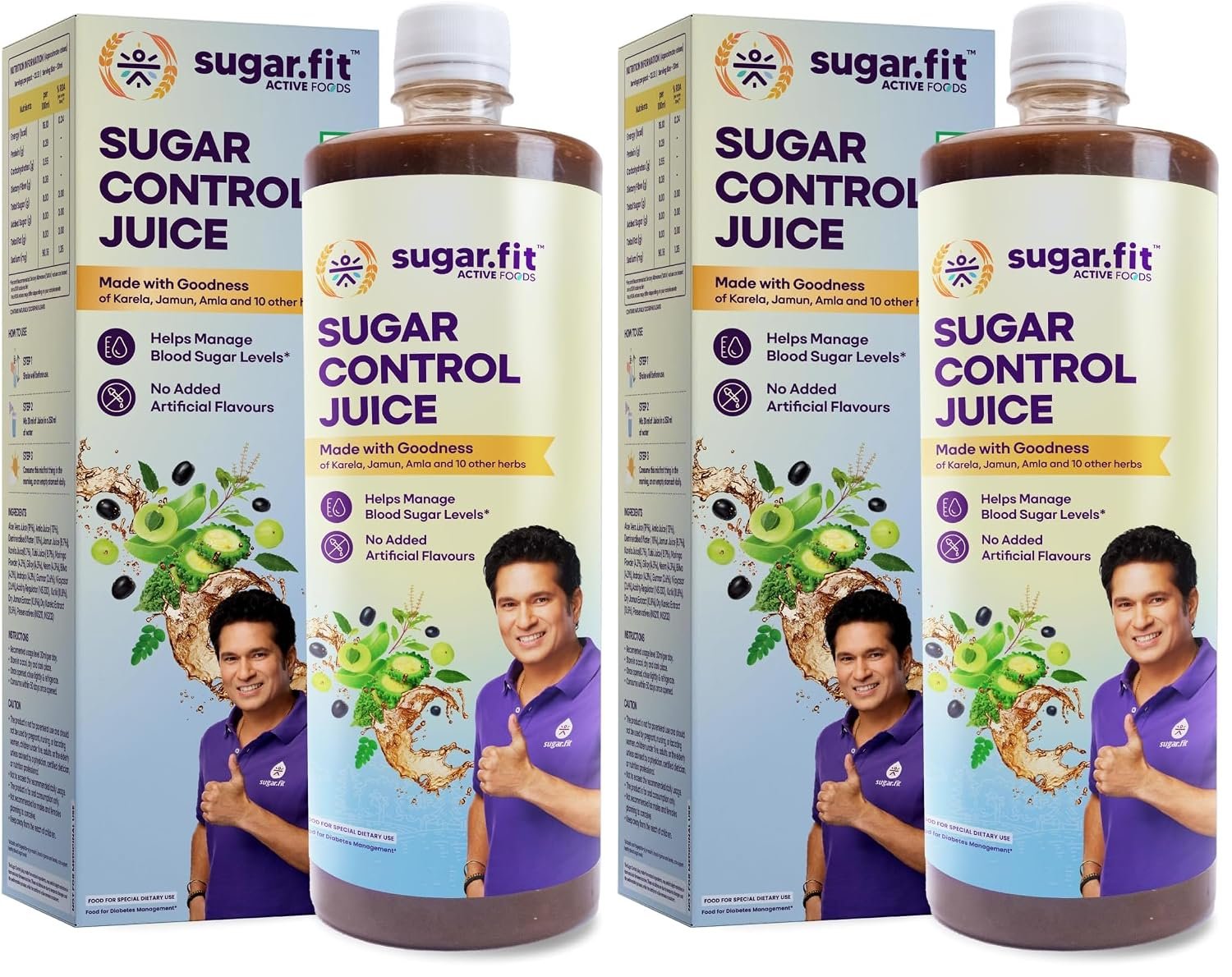 Sugar.fit Active Sugar Control Juice, 100% natural herbal juice with Karela, Jamun, Aloevera, Gurmar helps manage blood sugar, boost metabolism and support weight management, no added sugar - 1L (Pack of 2)