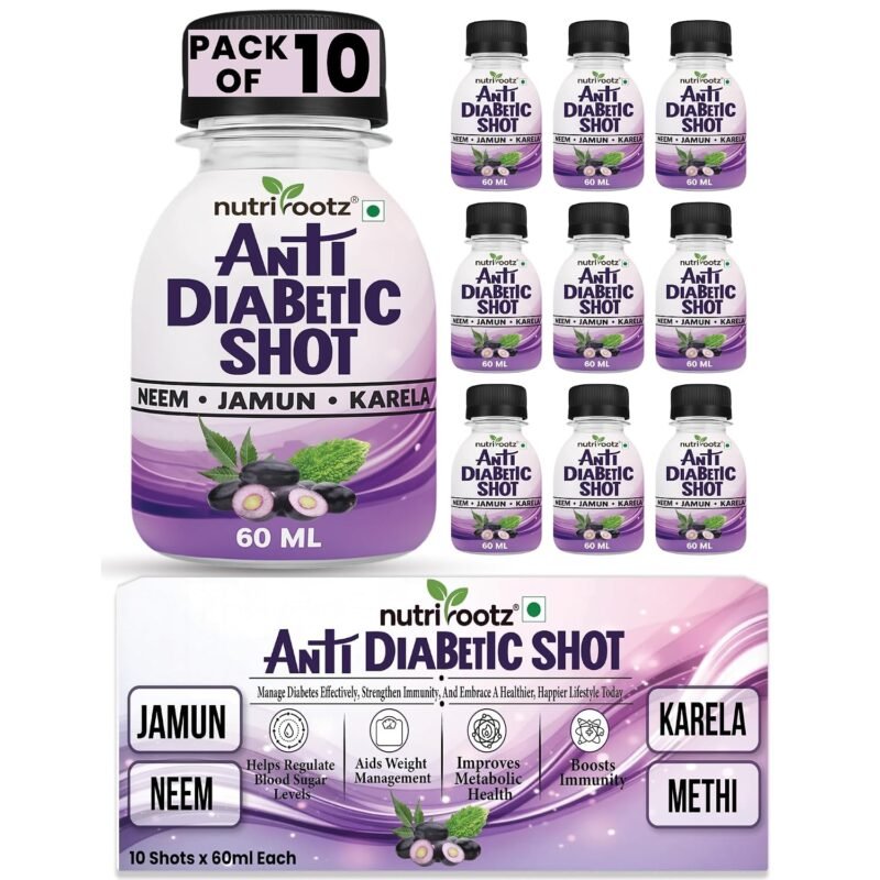 ANTI DIABETIC SHOT 60ML (PACK OF 10) | Manage Blood Sugar Level with Neem, Karela, Jamun, Methi & Bhui Amla | Ayurvedic Diabetic Care | Diabetic Care Supplement | Dia Free Juice For Diabetis