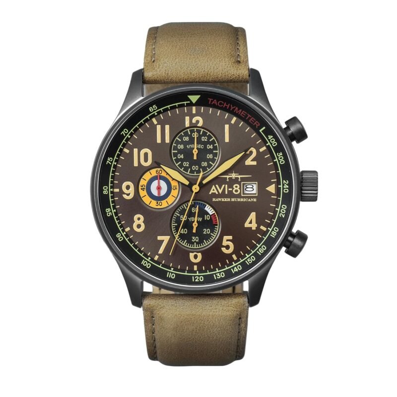 AVI-8 Men's 43.5mm Hawker Hurricane Classic Chronograph Watch with Leather Strap AV-4011