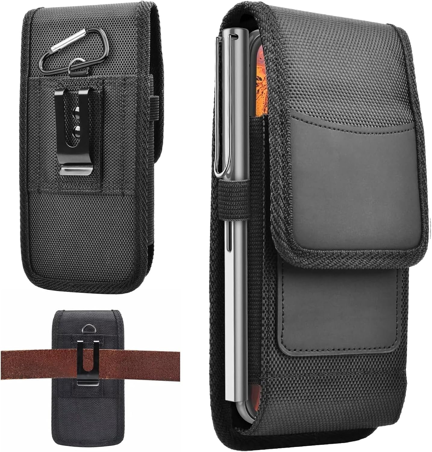 Suicune Cell Phone Holster, 1 Pcs Nylon Cell Phone Belt Clip Holster Carrying Pouch Card Holder, Mobile Phone Belt Pouch Fits for Samsung Galaxy S22 Ultra / S23 Plus/iPhone