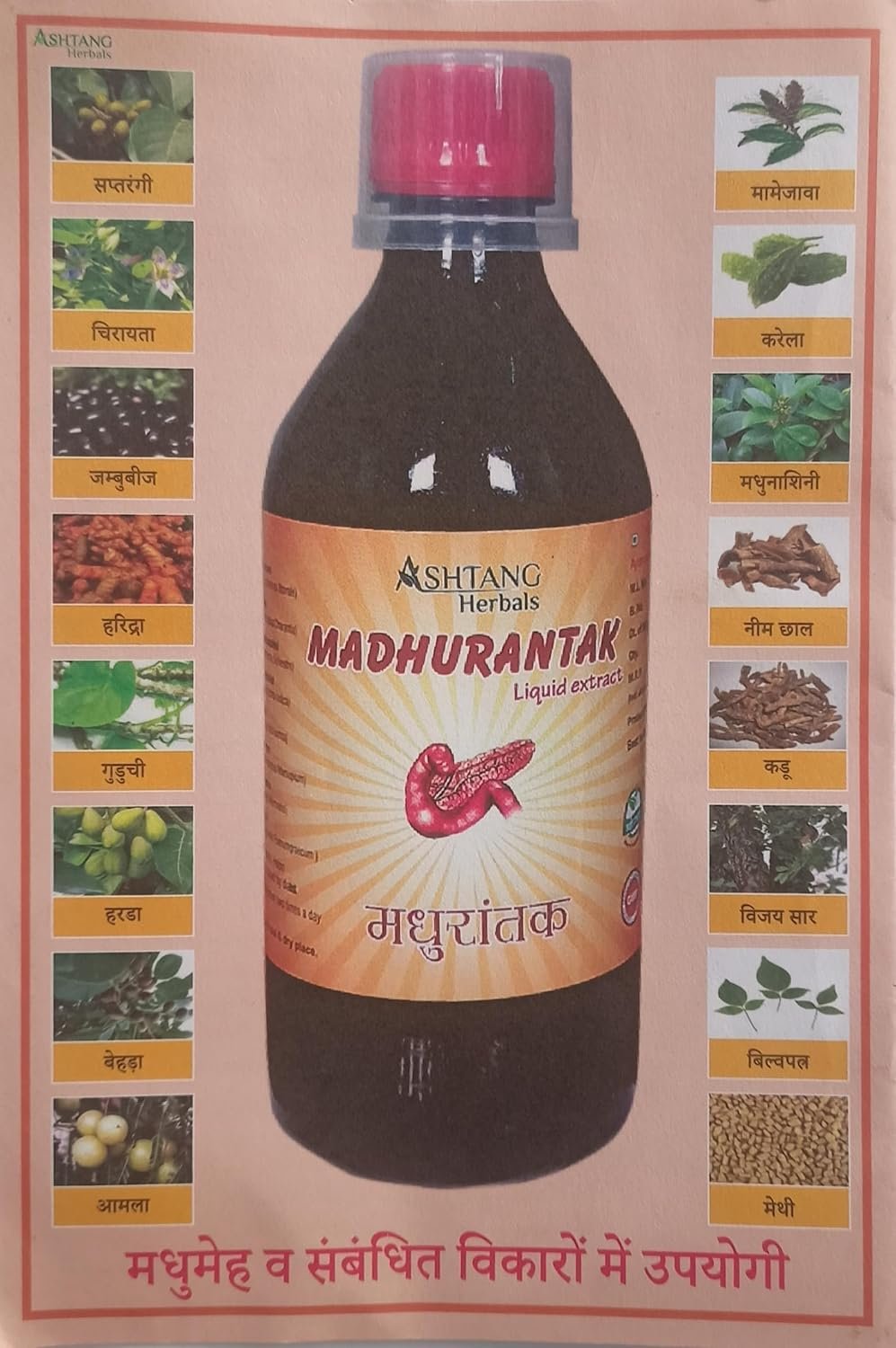Ashtang Herbals Madhurantak, Natural Liquid Extract, 1L (Pack of 1) | Ayurvedic Blood Sugar Control Juice with 16 Herbs | Clinically Proven for Diabetes Care (Syrup, Large)