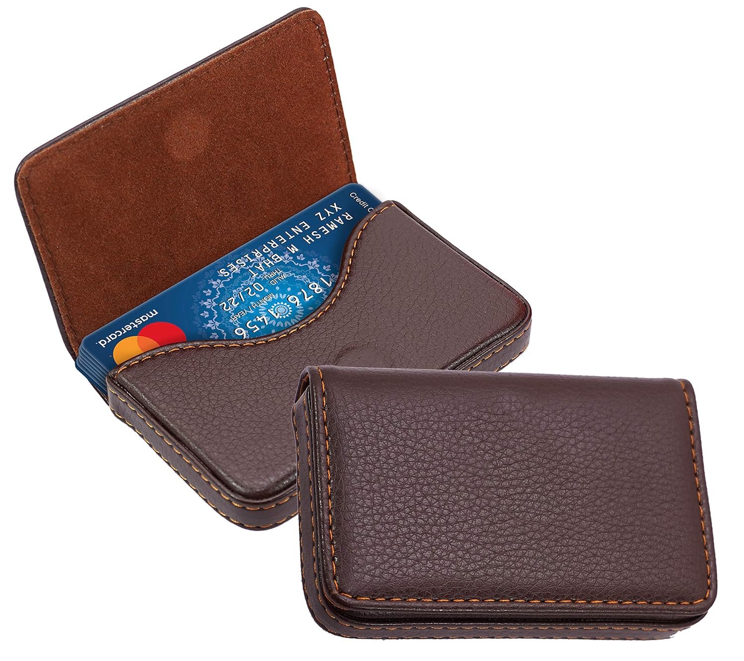 DAHSHA PU Leather Credit Card Holder, Coffee Brown-10x6x1.6 cm